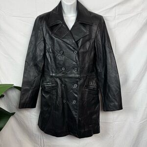 Express black leather coat jacket 3/4 length women’s size medium